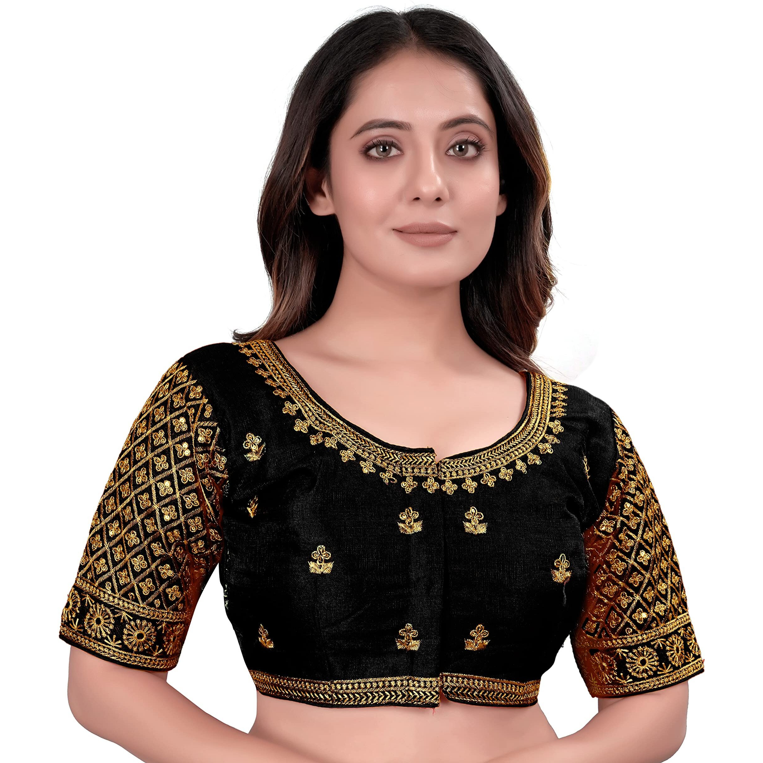 Pujia Mills Women's Blouse Readymade Blouse Embroidery Blouse Readymade Blouses For Women Readymade Blouses For Women Half Readymade Saree Blouse For Women Black Blouse Readymade (Sigma Black 38)