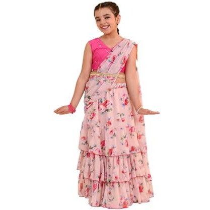 Pspeaches Girl's Polycotton Lehenga Choli (L-Peachrose_Peach_14-15Y)