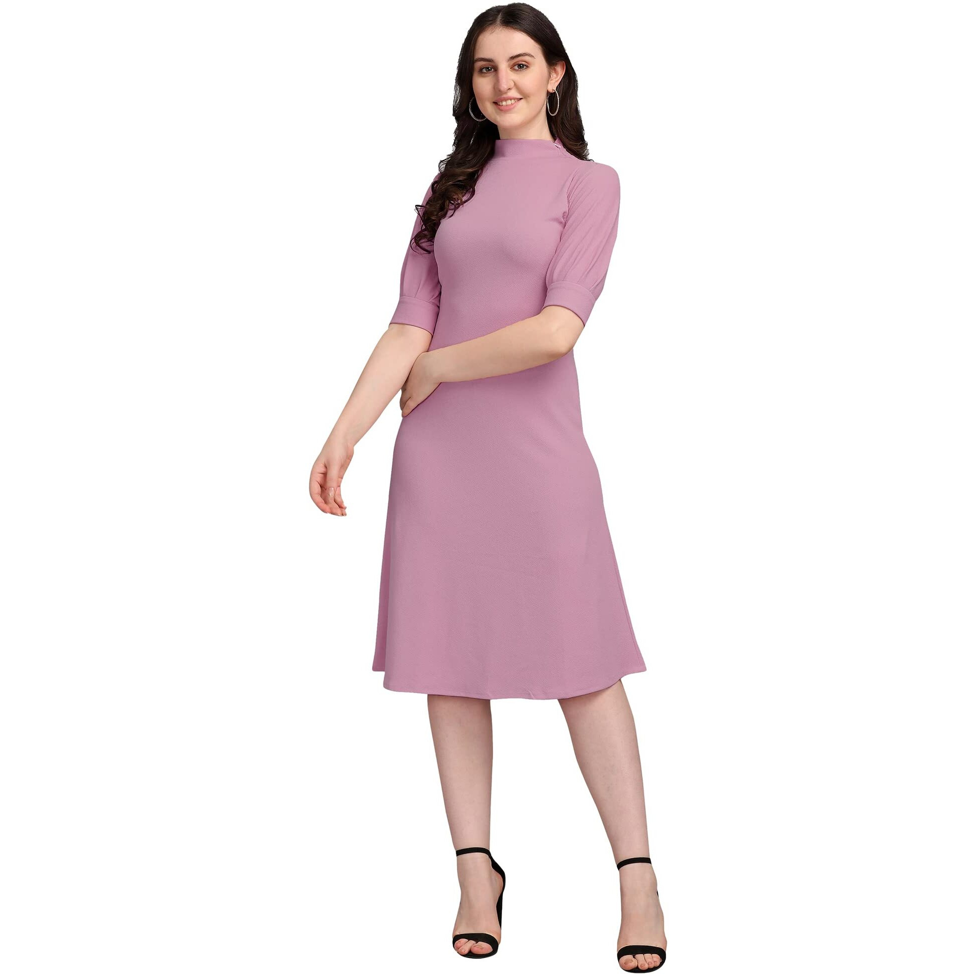 Purvaja Women's Corduroy Fit And Flare Knee-Length Dress Ruby-116-Lv-Small_Light Violet