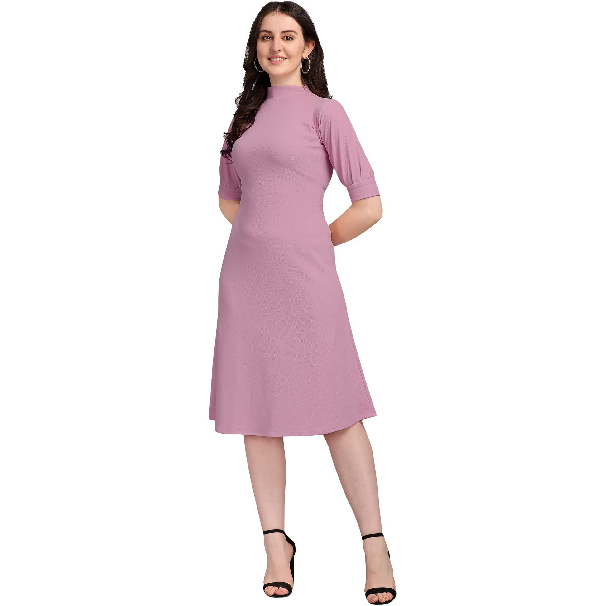Purvaja Women's Corduroy Fit And Flare Knee-Length Dress Ruby-116-Lv-Small_Light Violet