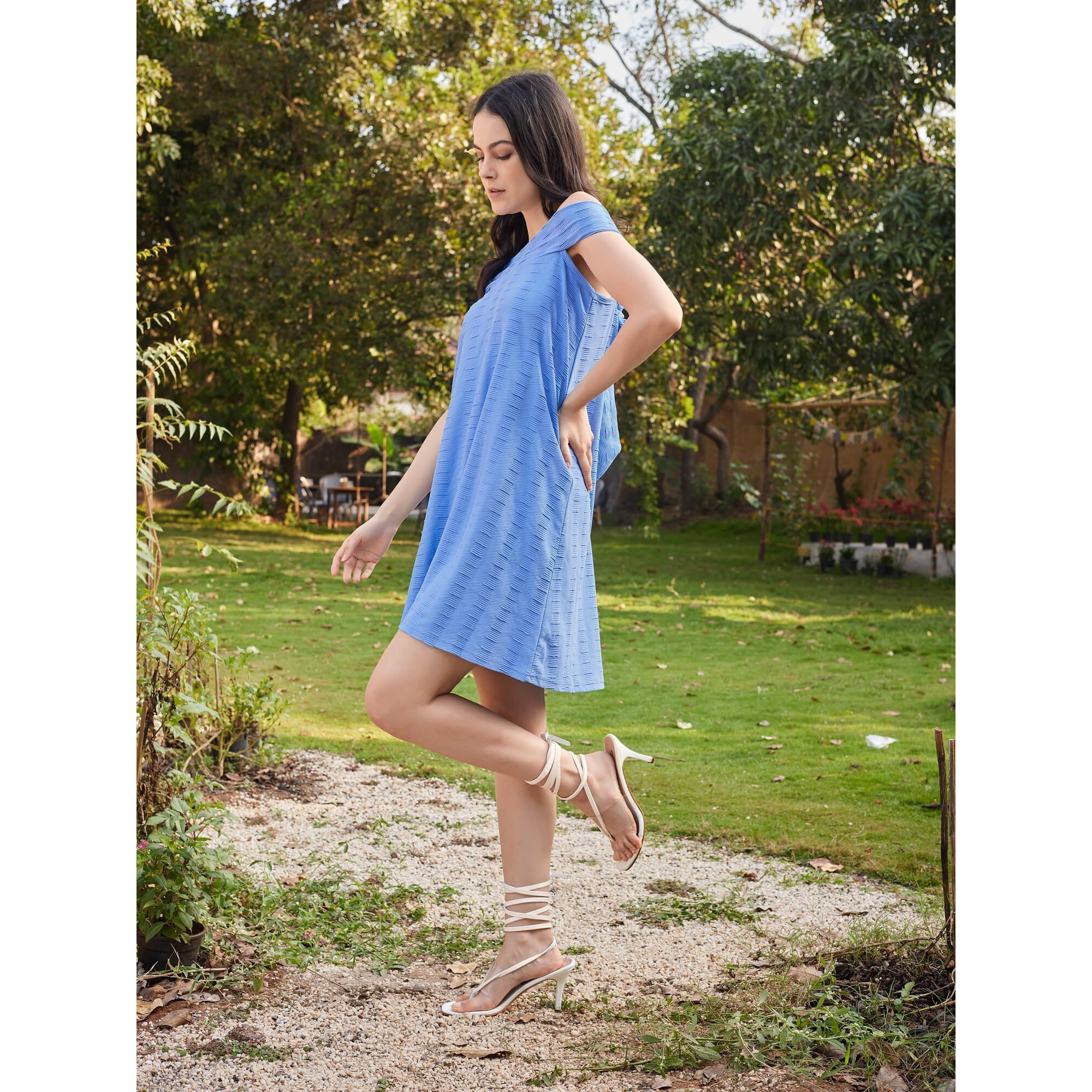 Purvaja Womens Tie-Up/Flared Above Knee Length Dress (Suzi-003-Ice_Blue_Small)