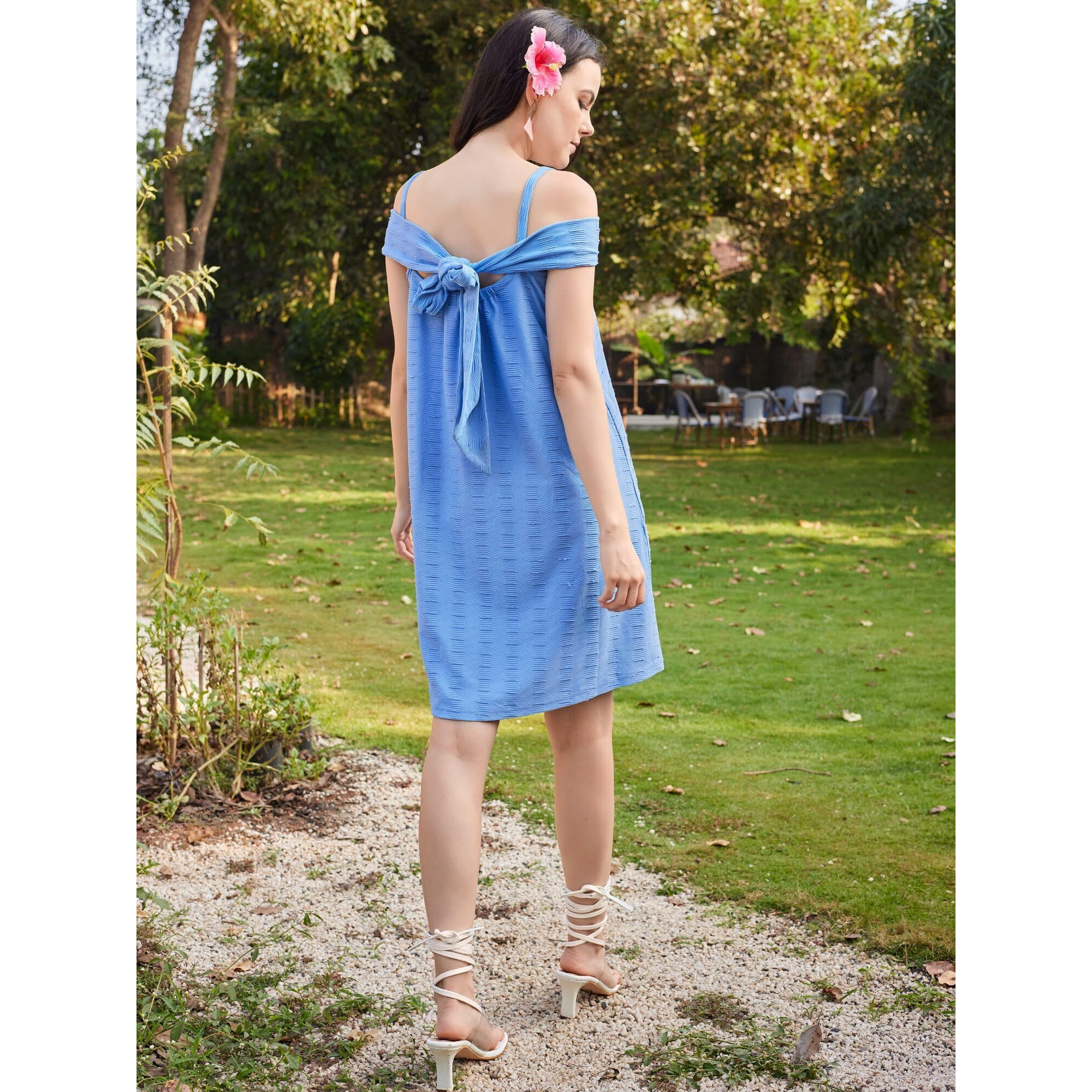 Purvaja Womens Tie-Up/Flared Above Knee Length Dress (Suzi-003-Ice_Blue_Small)