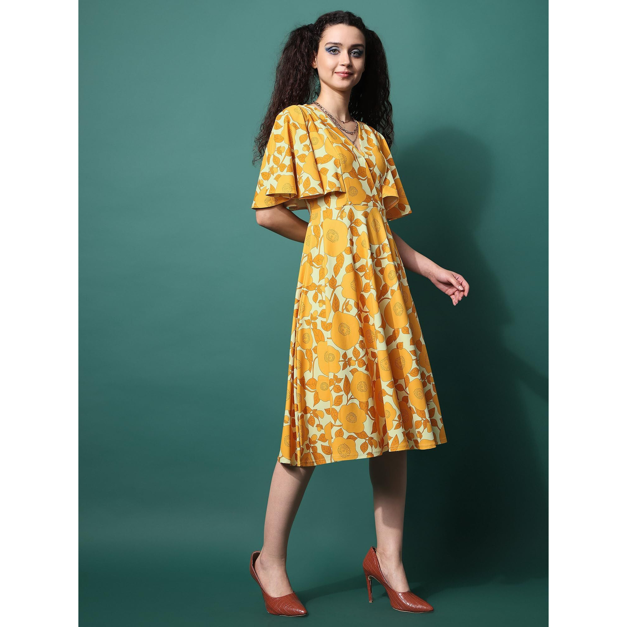 Purvaja Womens Fit & Flare Knee Length Dress (Wini-003-Spring_Yellow_Large)