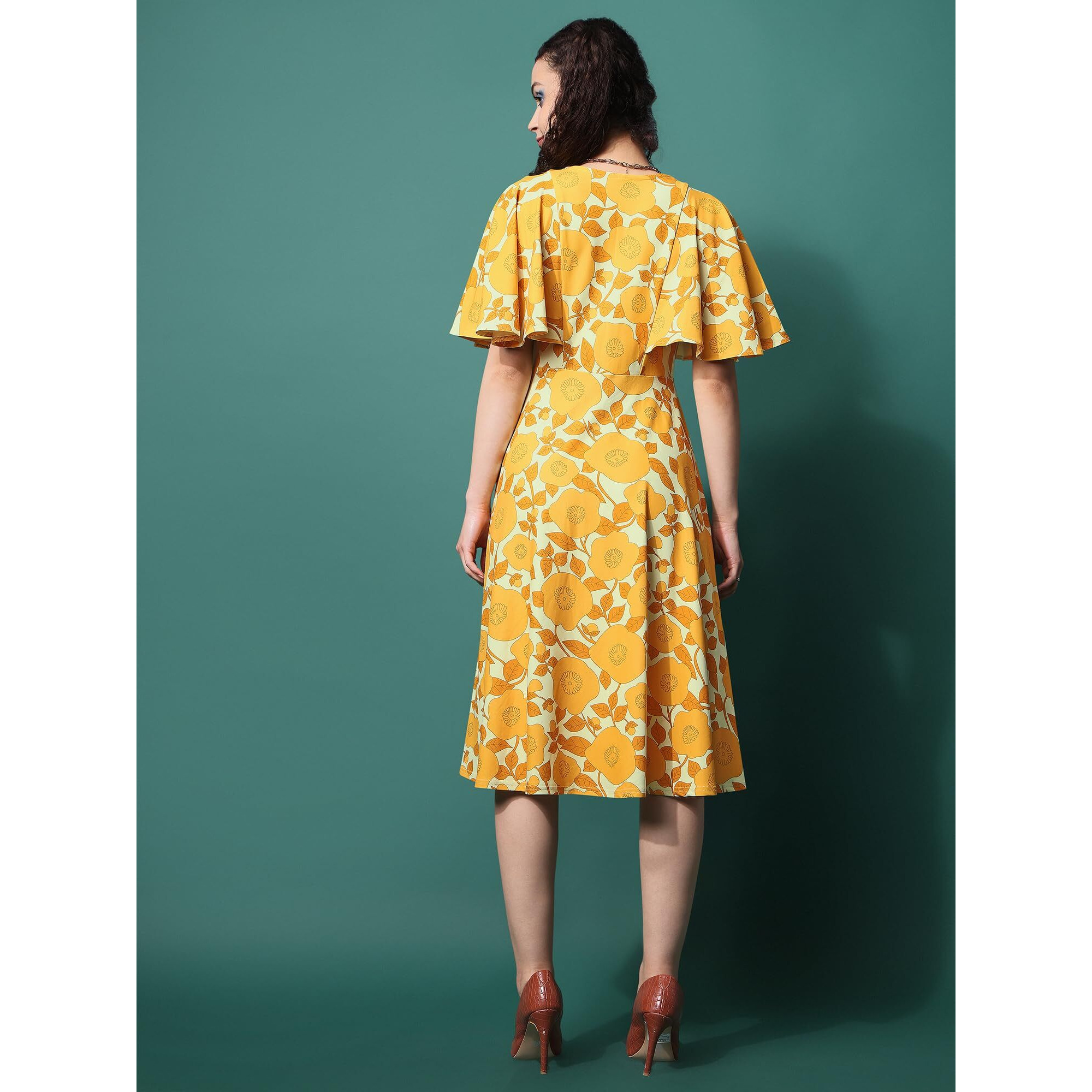 Purvaja Womens Fit & Flare Knee Length Dress (Wini-003-Spring_Yellow_Large)