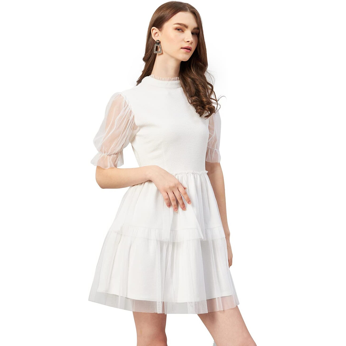 Rare Women's Polyester Fit And Flare Above The Knee Casual Dress (Ep6232_White_M)