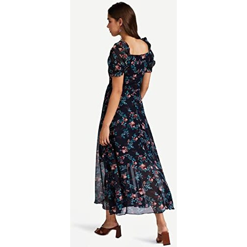 Rare Women's Georgette Fit And Flare Maxi Casual Dress (Ep6218_Blue_X-Small)