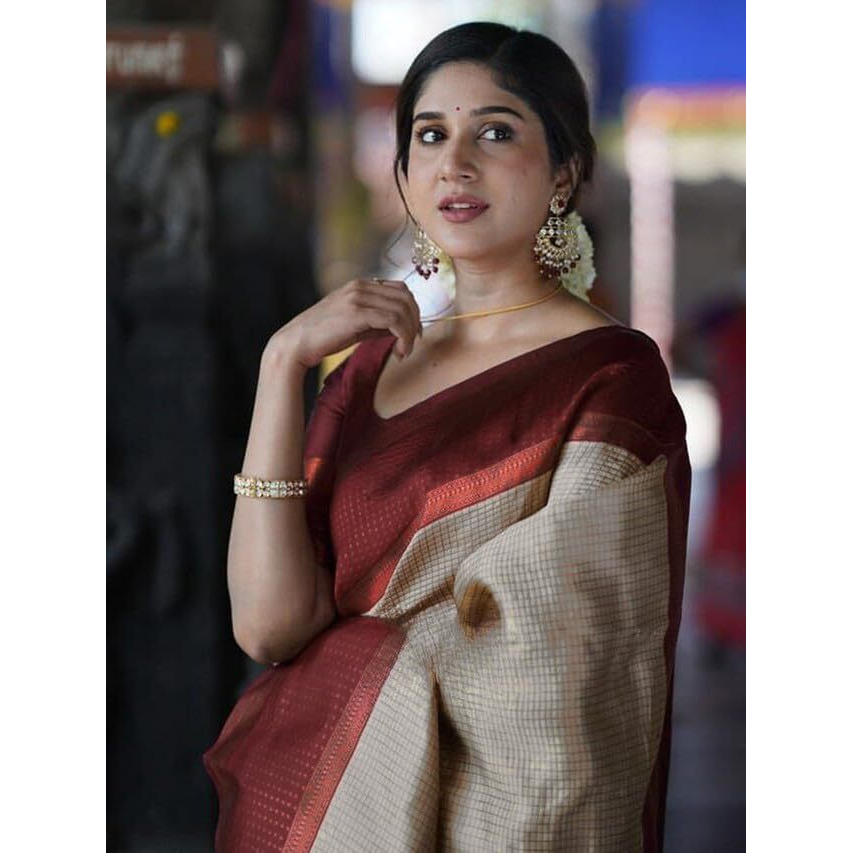 Satrani Women's Poly Silk Banarasi Jacquard Saree With Unstitched Blouse Piece (3368S101N_Off White1)