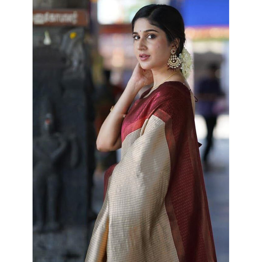 Satrani Women's Poly Silk Banarasi Jacquard Saree With Unstitched Blouse Piece (3368S101N_Off White1)