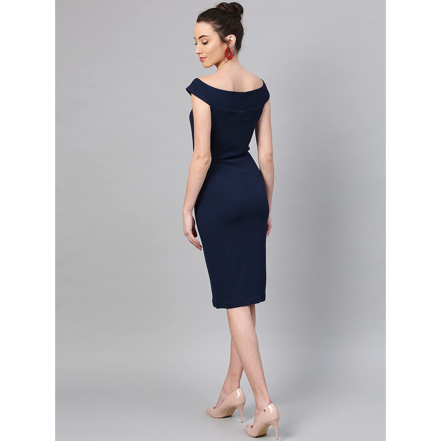 Shasmi Women's Comfortable Navy Blue Sweetheart Neck Sleeveless Solid Midi Bodycon Casual Western Stylish Dress For Womens/Midi Dress For Girls (Shree Midi 16 Navy Blue M)