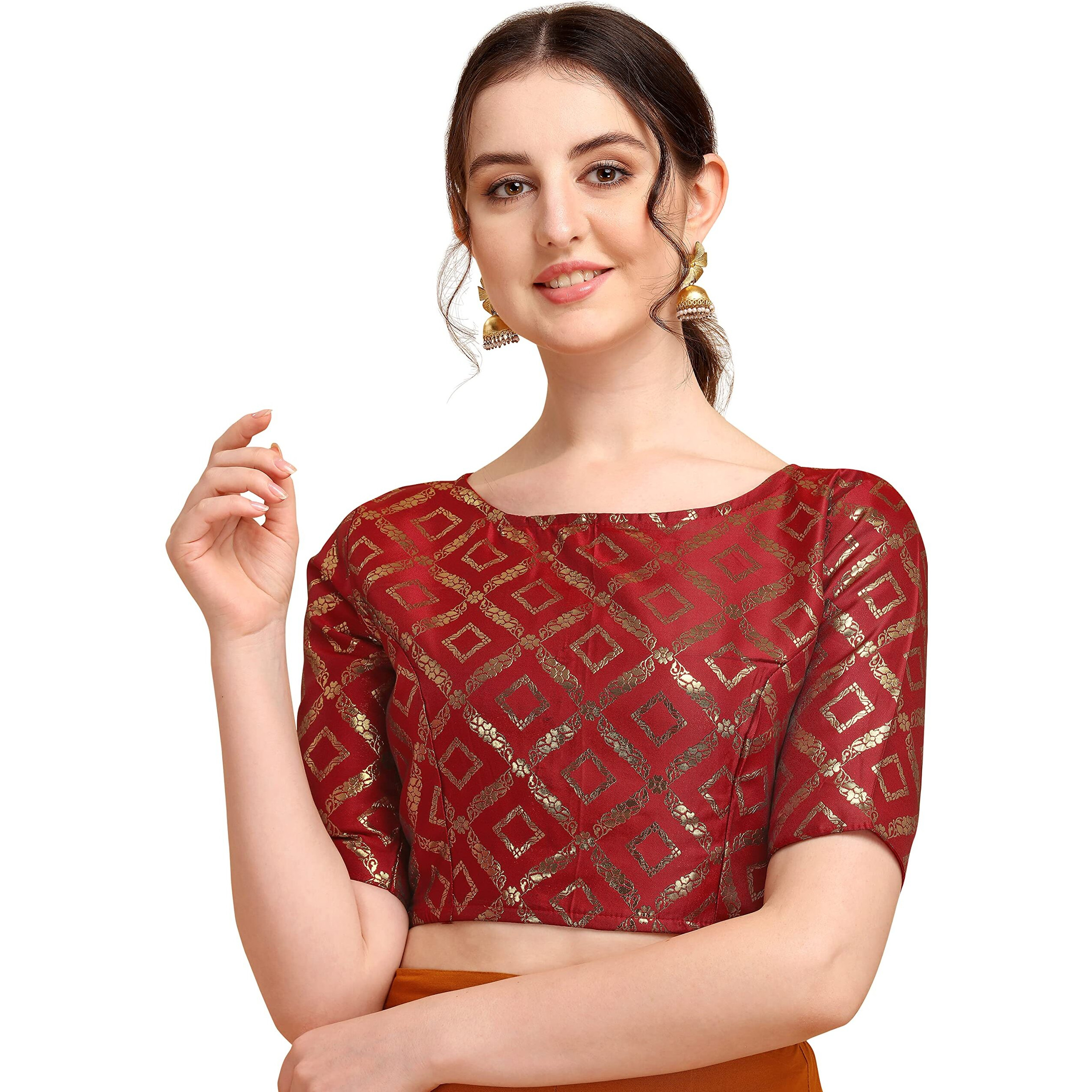 Oomph Women's Art Silk Half Sleeve Blouse (Rbbl145Xl_Brick Red_Xl)
