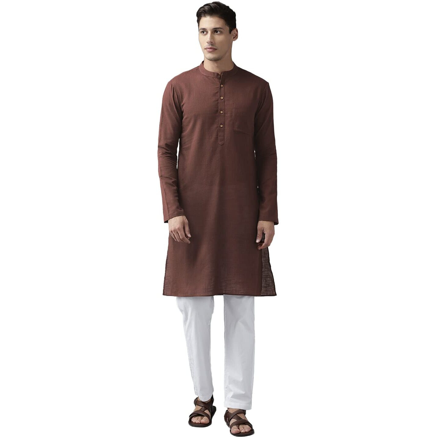 See Designs Men's Brown Cotton Straight Kurta With Slub Effect - Sdkt1024Xs (Xs)