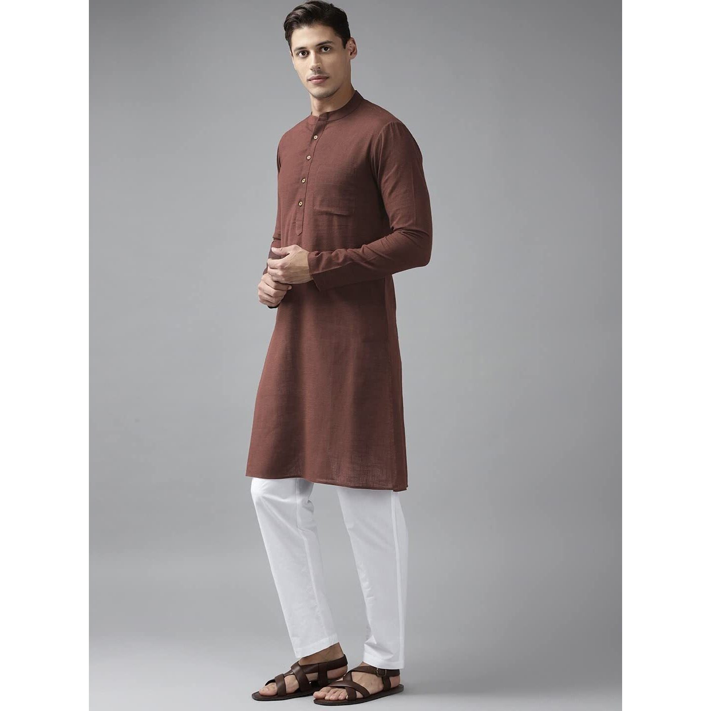 See Designs Men's Brown Cotton Straight Kurta With Slub Effect - Sdkt1024Xs (Xs)