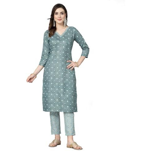 Stylum Women's Printed Cotton Blend Straight Kurta Pant Set (Kptinnyrama36_Sea Green, S)