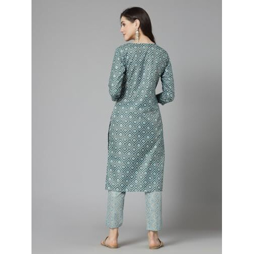 Stylum Women's Printed Cotton Blend Straight Kurta Pant Set (Kptinnyrama36_Sea Green, S)