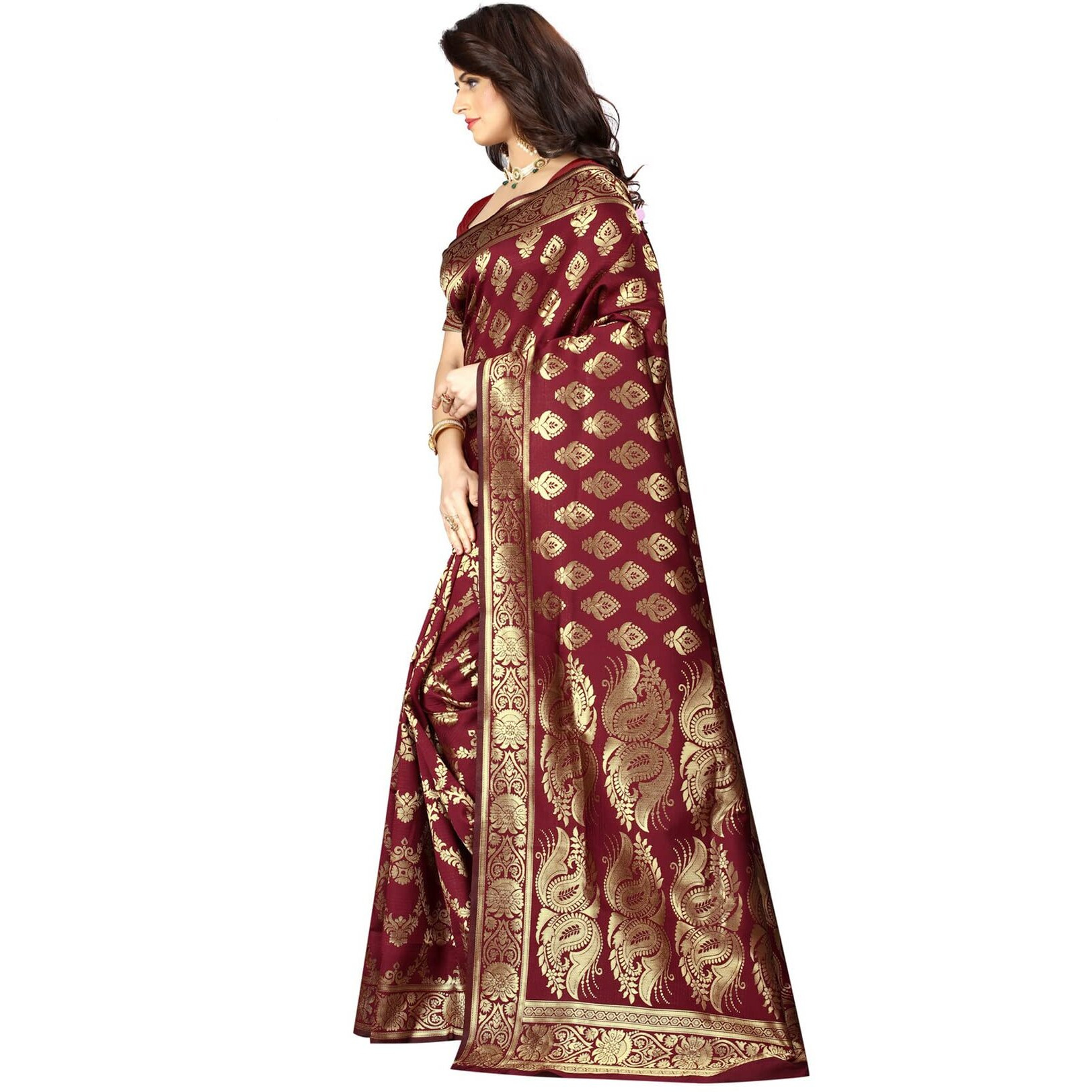 Sugathari Women's Art Silk Maroon Kanchipuram Saree (San Pari 75 Maroon)