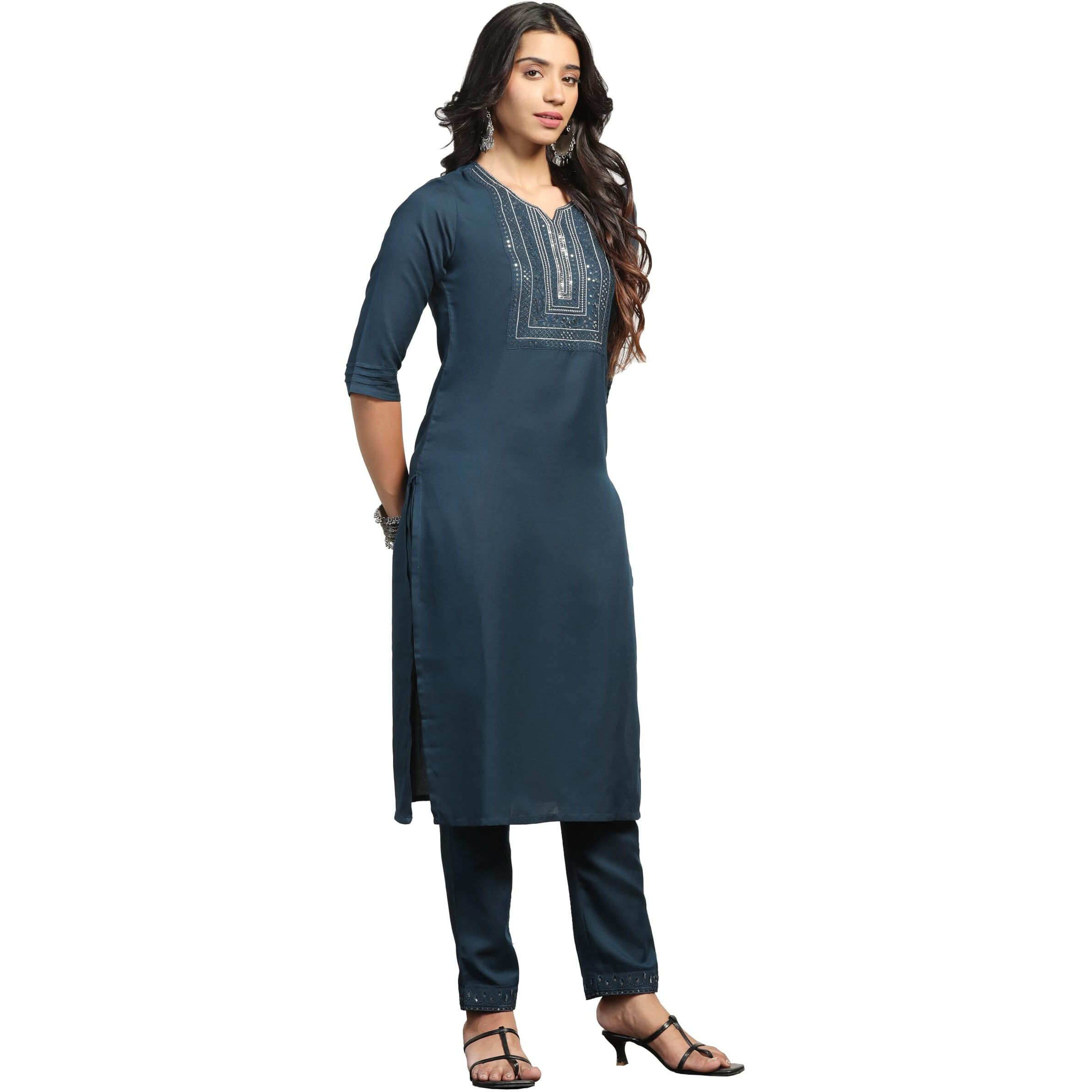Tadkee Women's Straight Sequence Work Kurta With Pant (Fn-Sequance-Dot-Pair-104-Navy-M)