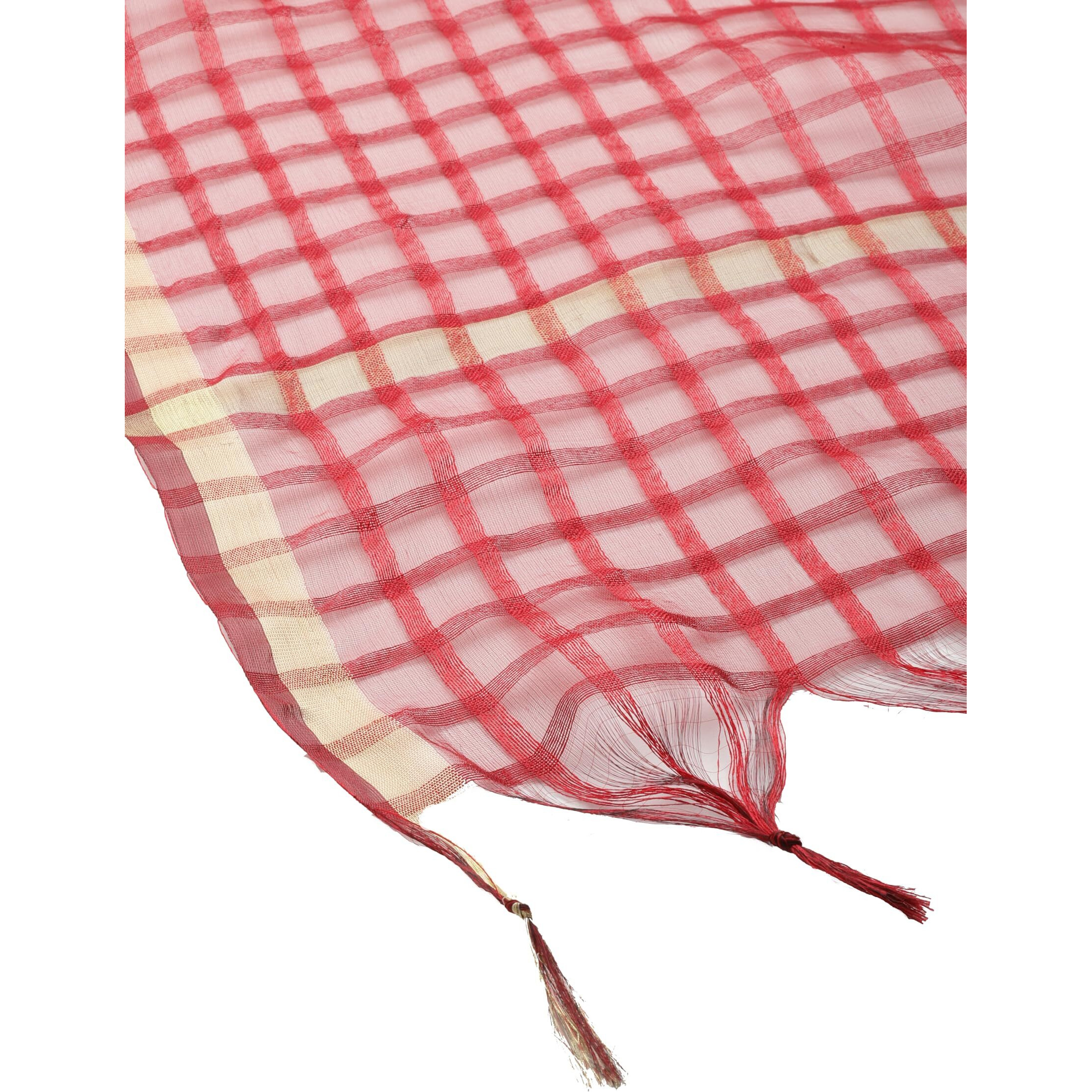 Weavers Villa Poly Silk Ethnic Maroon Woven Checkered Dupatta For Men (2.20 Mtrs)