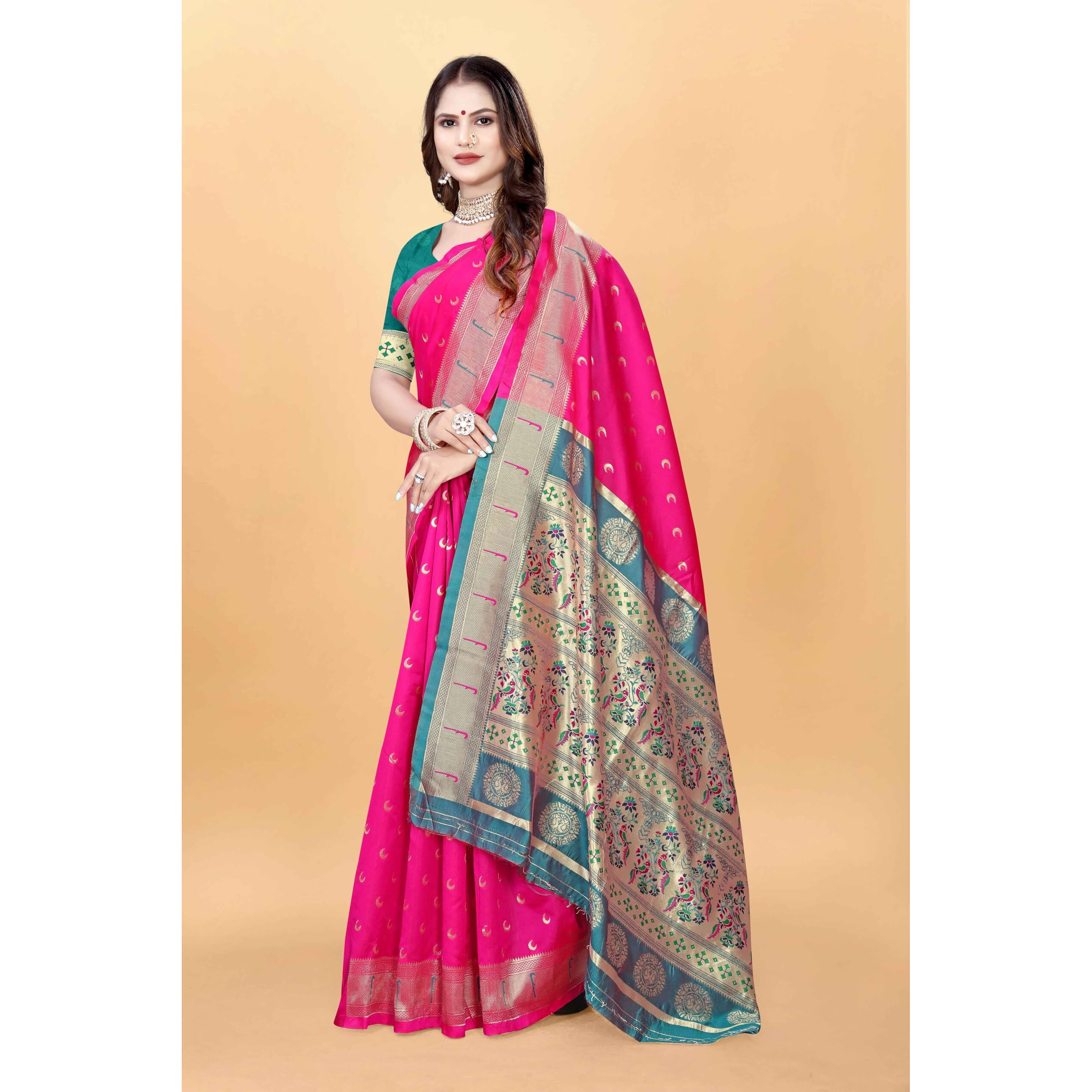 Sugathari Women's Banarasi Saree Pure Paithani Kanjivaram Silk Soft New Ladies 2024 Design Wear Pattu Sarees Latest Cotton Party Sari Collections With Blouse Piece For Wedding Sadi (Pari-206 Rani)