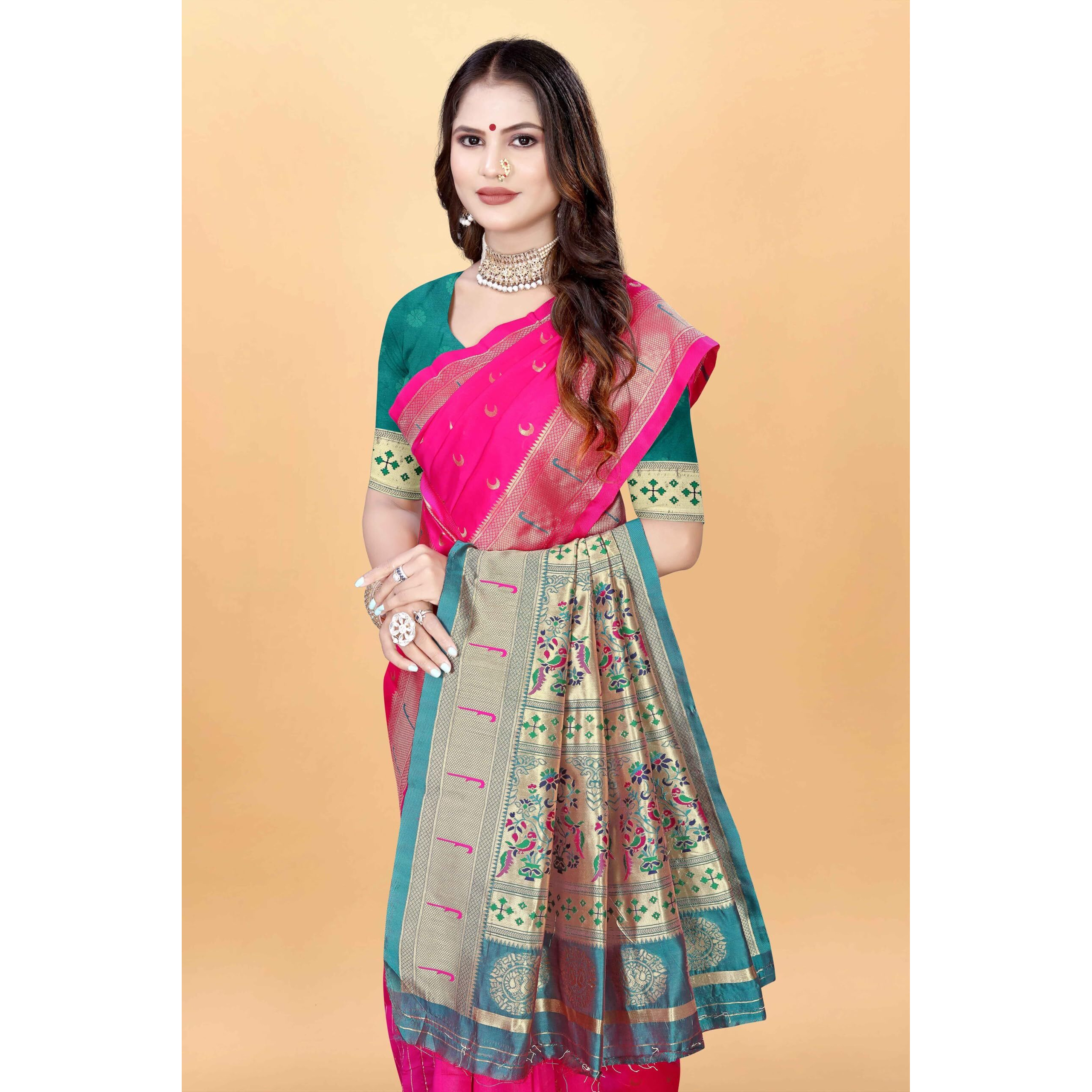 Sugathari Women's Banarasi Saree Pure Paithani Kanjivaram Silk Soft New Ladies 2024 Design Wear Pattu Sarees Latest Cotton Party Sari Collections With Blouse Piece For Wedding Sadi (Pari-206 Rani)