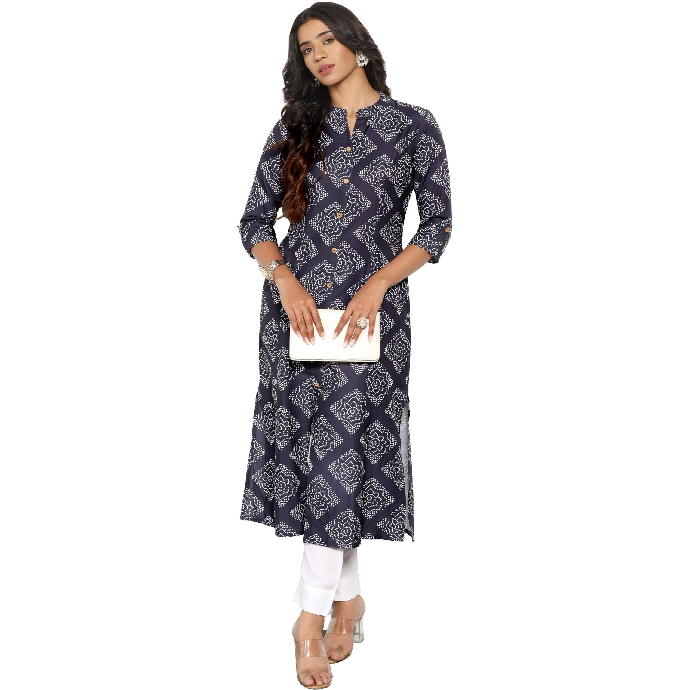 Tadkee Women Printed Kurta With Pant (Nx-Kurti-Pant-Box-112-Navy-Xl)