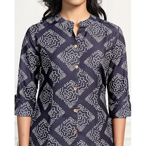 Tadkee Women Printed Kurta With Pant (Nx-Kurti-Pant-Box-112-Navy-Xl)