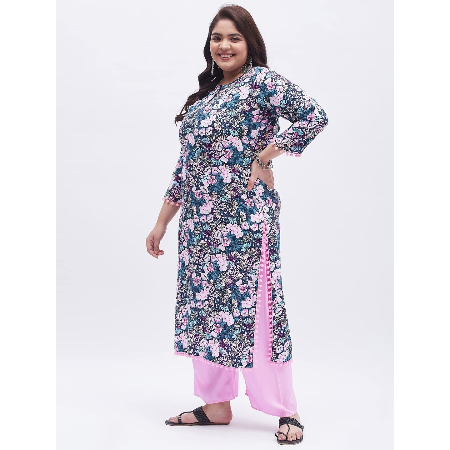 Tissu Women's Plus Size Multicolored Floral Printed Kurta With Palazzo (T-Plus-643_Multi_3Xl)