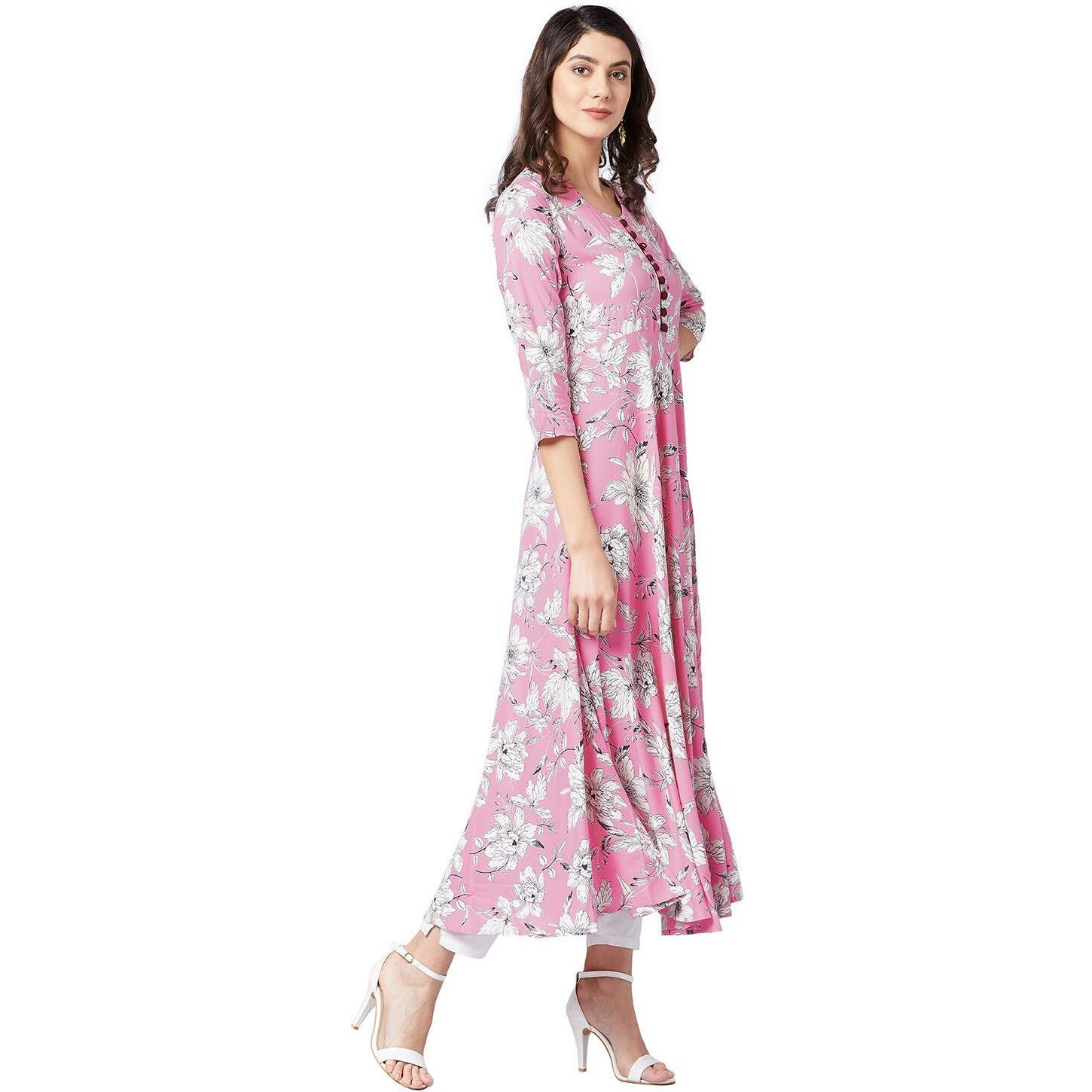 Tissu Women's Rayon A-Line Kurta (1922_Pink_Xl)
