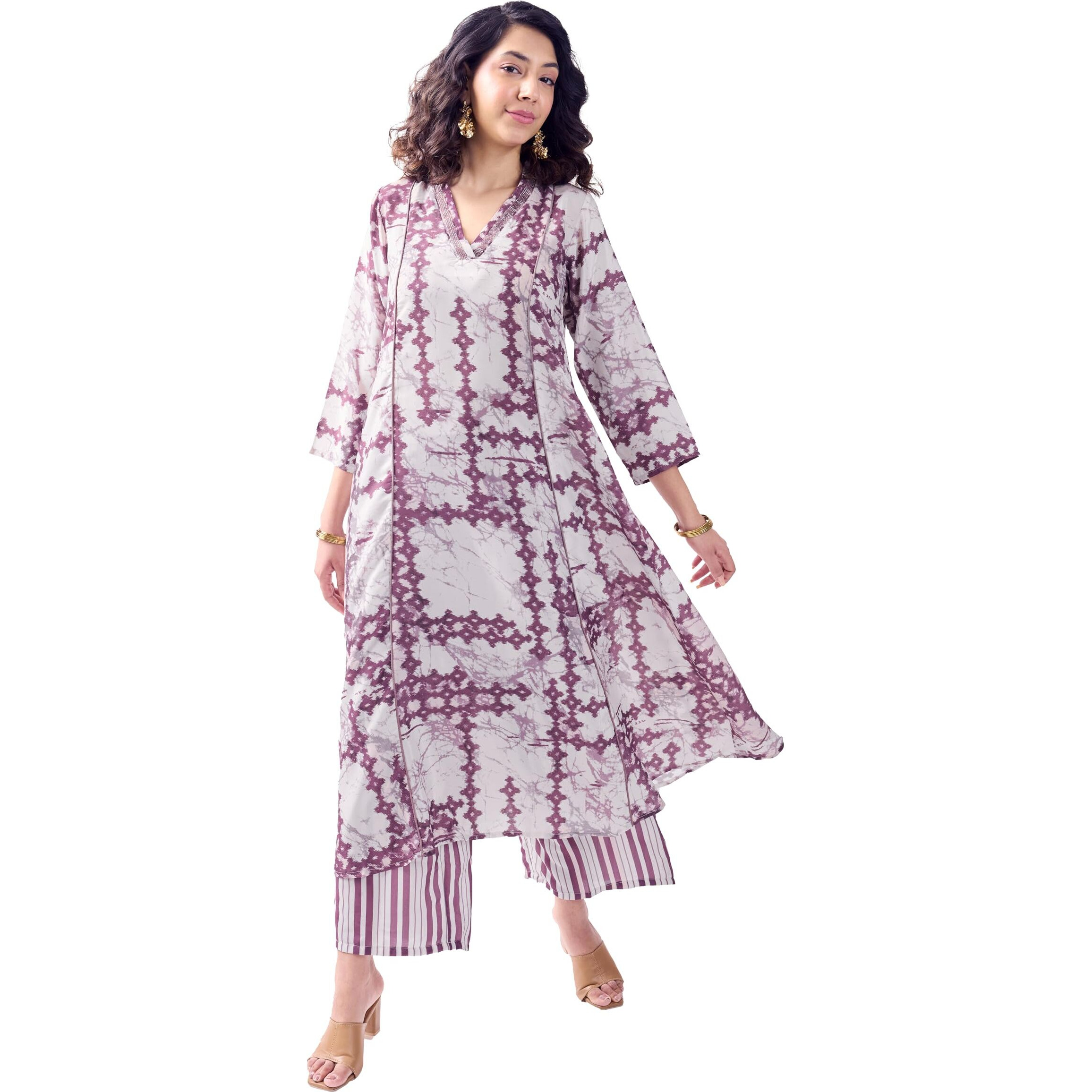 Toochki Kurta Set For Women | Two Piece | Off White Abstract Printed | Rayon (Tkcbl-Ry-321-Ow-Ksa Parent)