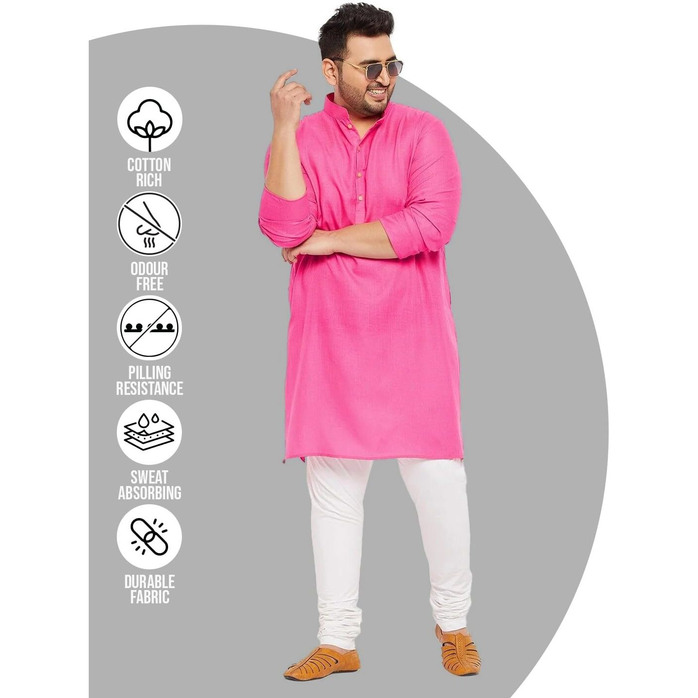 Bigbanana Plus Size Men's Regular Fit Kurta (Ullas-Pink,Pink,5Xl)