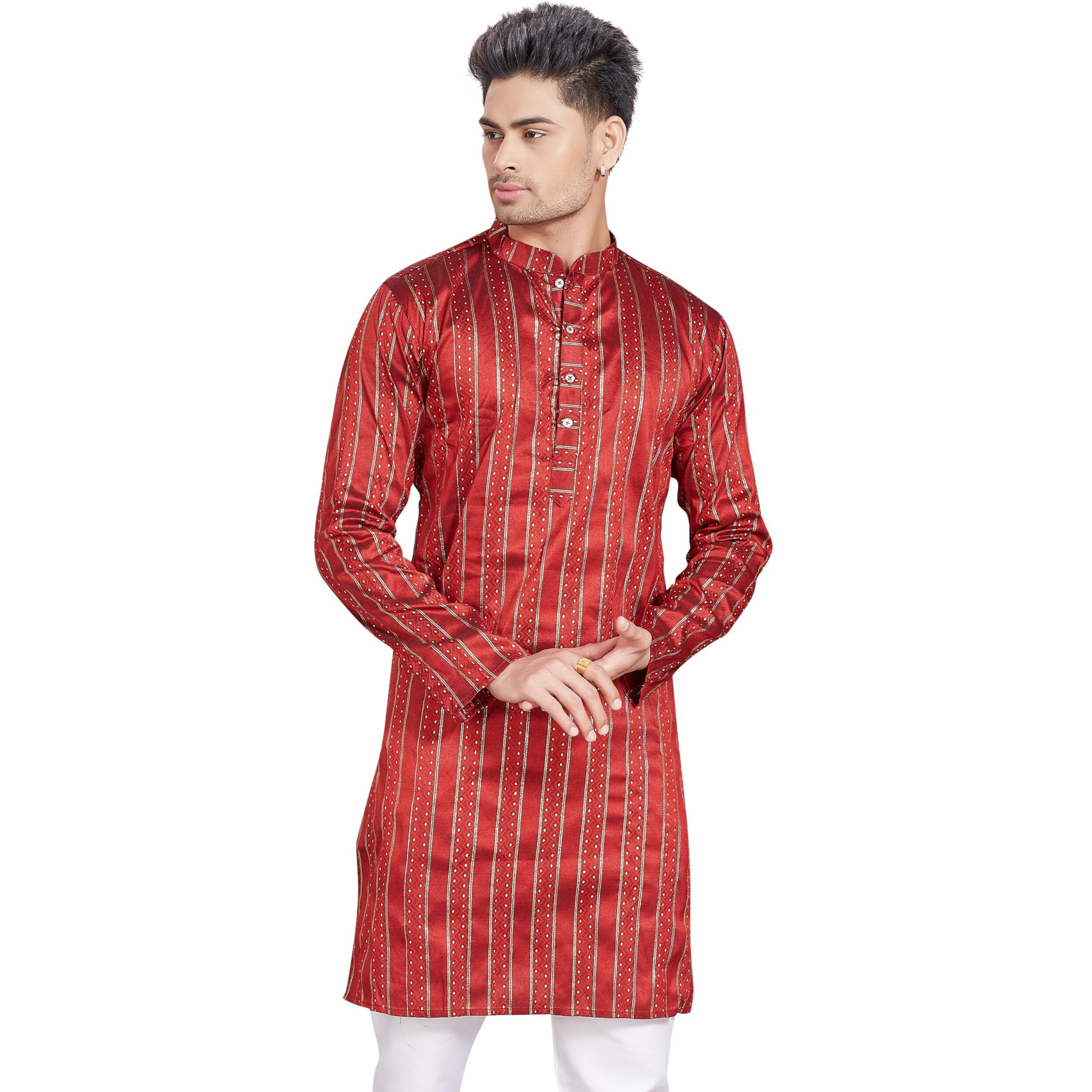 Divisive Men's Self Woven Jequard Art Silk Slim Fit Only Kurta (Dkrt475_M_Maroon)
