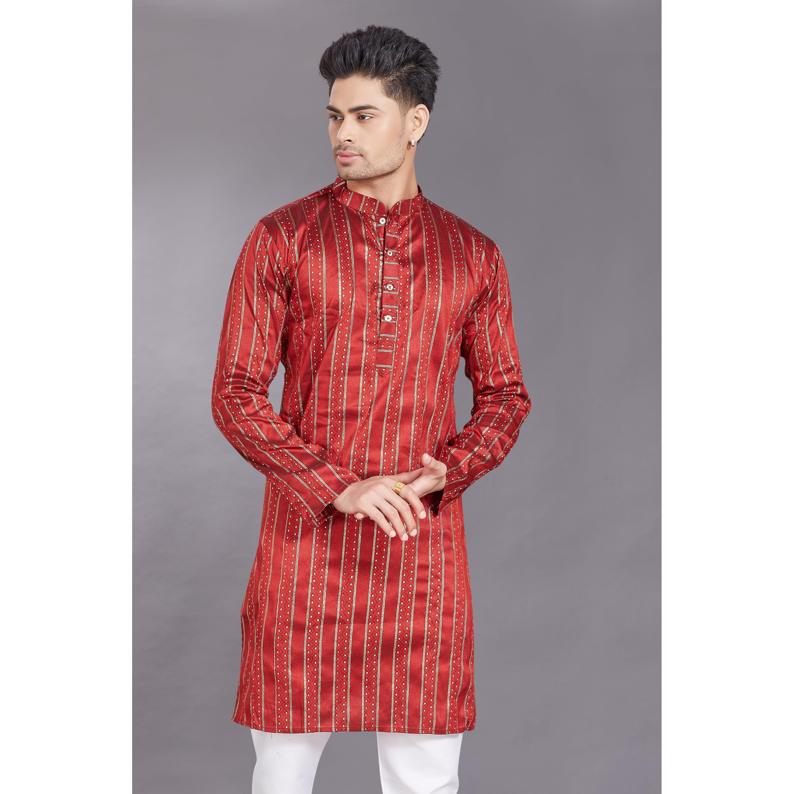 Divisive Men's Self Woven Jequard Art Silk Slim Fit Only Kurta (Dkrt475_M_Maroon)