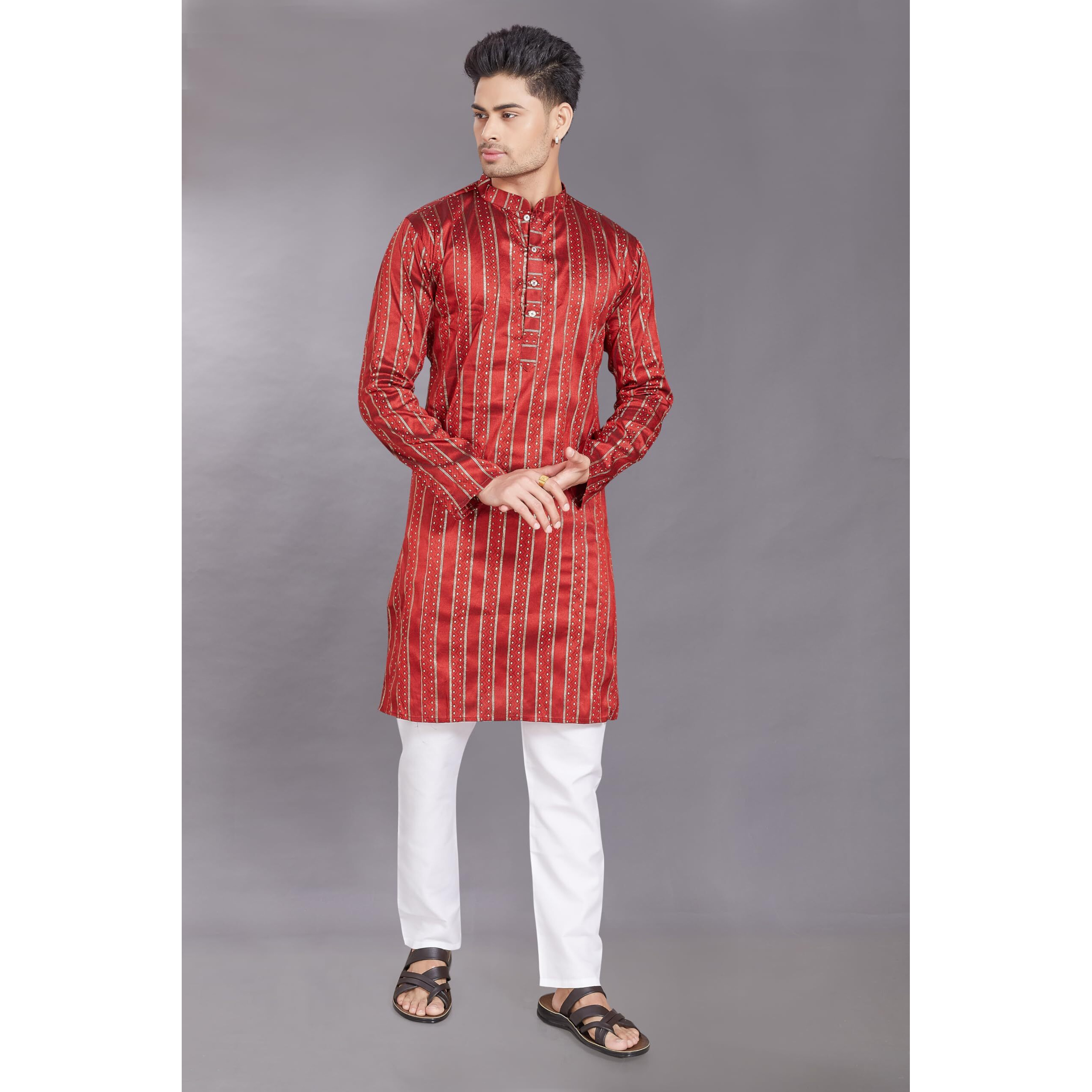 Divisive Men's Self Woven Jequard Art Silk Slim Fit Only Kurta (Dkrt475_M_Maroon)