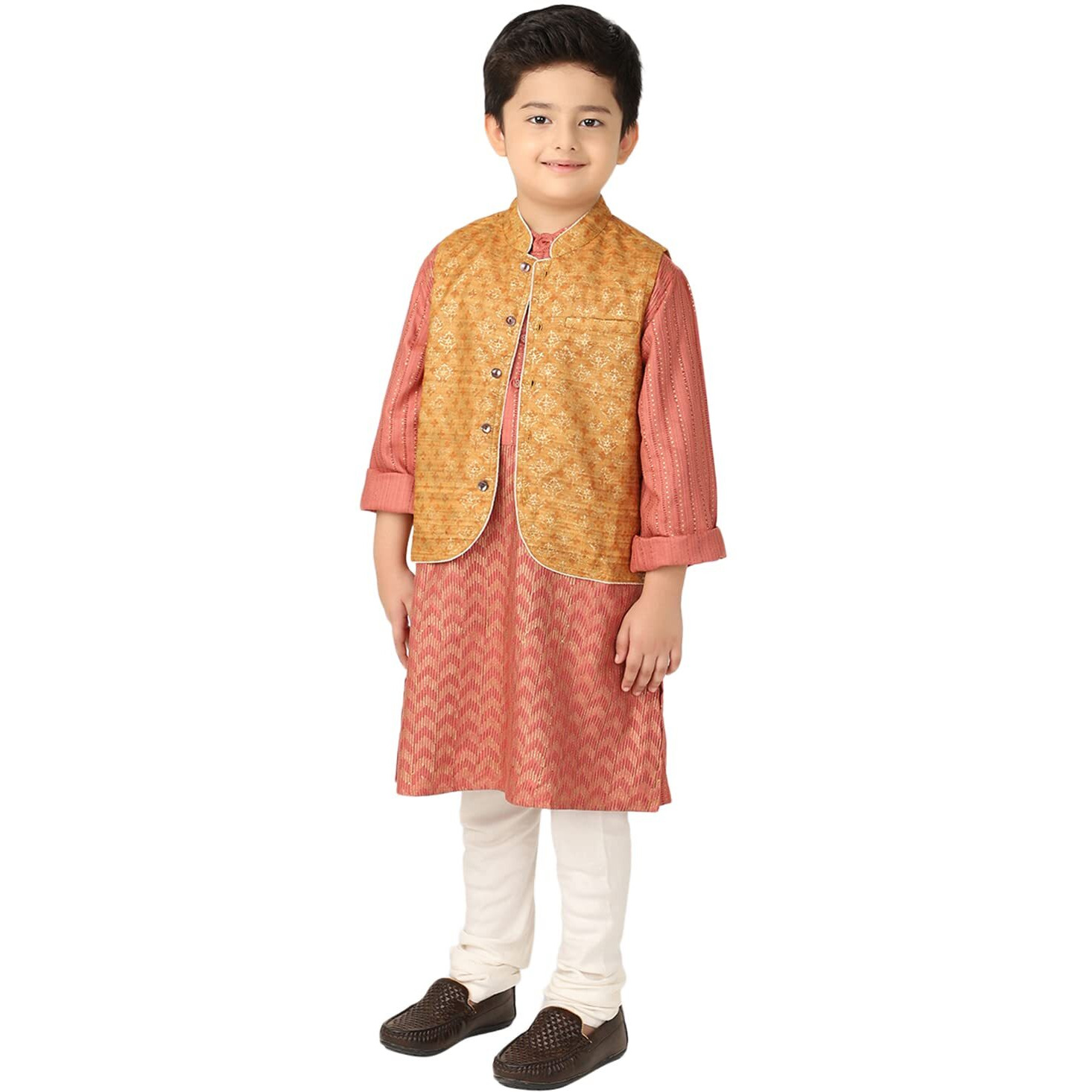 Fabindia Kids Tussur Ghicha Printed Nehru Jacket Silk_6-8Y