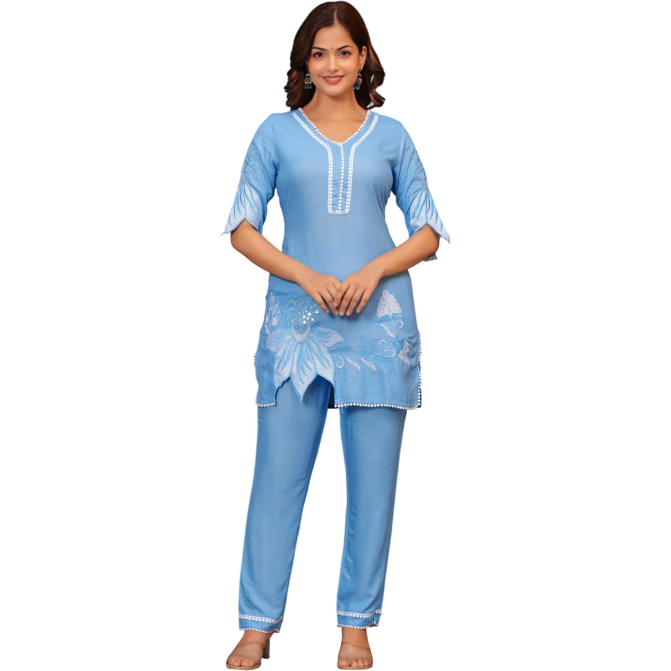 Fabnex Rayon Blend Reguler Women Kurta Set (K-117-Blue-M_Blue