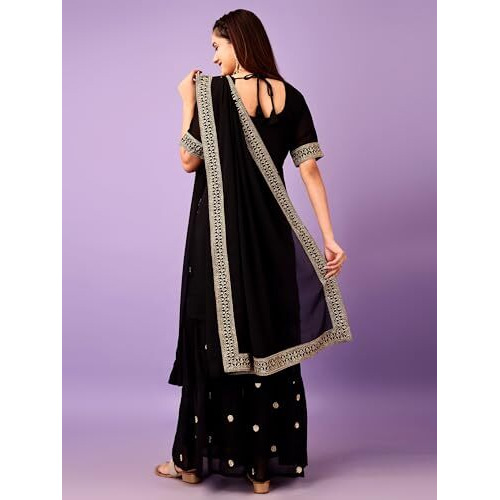 Fashion Basket Georgette Plazzo Kurta With Duptta Set For Women Black