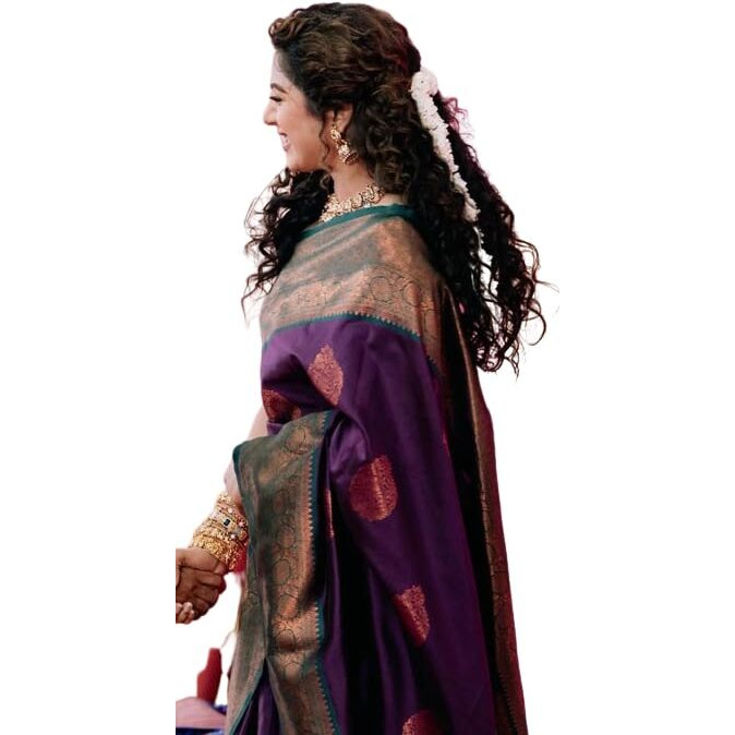 Flosive Woven Wine & Gold Zari Woven Kanjivaram Saree With Blouse..