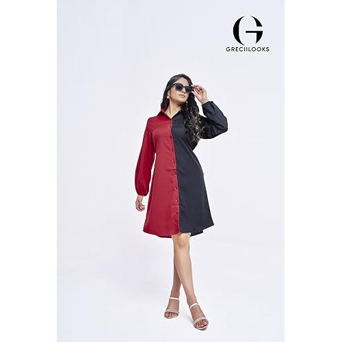 Greciilooks Women Rayon Casual Regular Fit Western Dress (Red, Xx-Large)