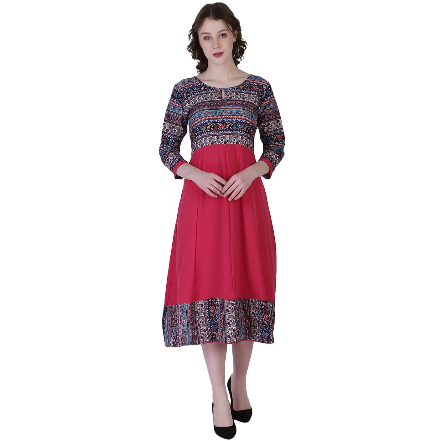 Greciilooks Women Crepe Anarkali Regular Fit Kurti (Pink, Xx-Large)
