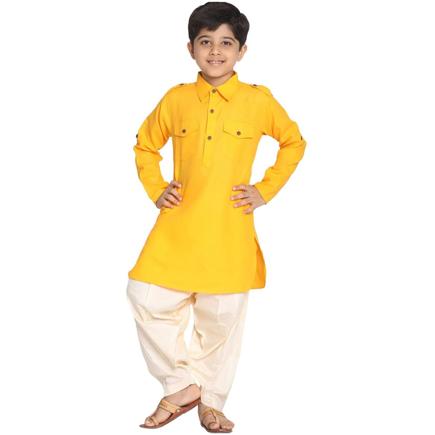 Jbn Creation Boys' Yellow Cotton Blend Pathani Suit Set_Jbnbpt003Ywnpty1Cr_26