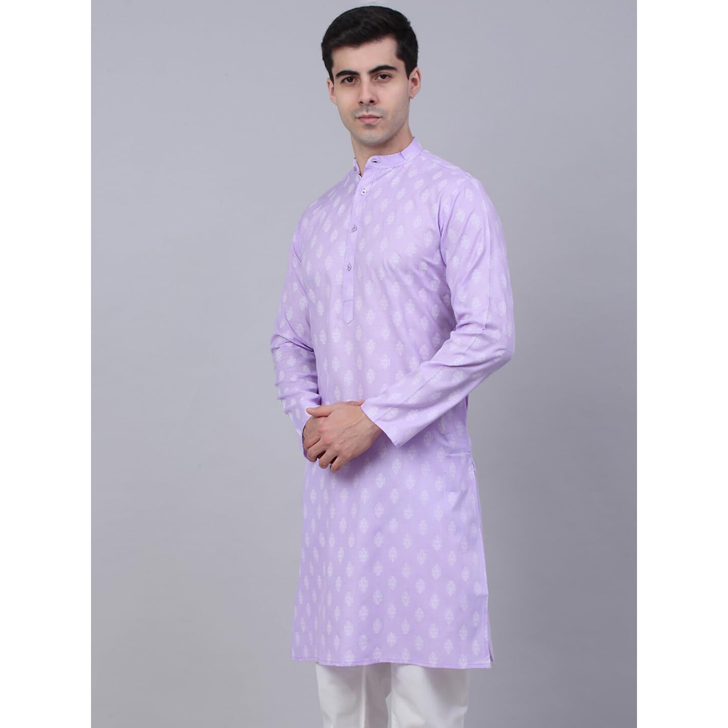 Jompers Men's Cotton Floral Printed Kurtas (Purple, S)