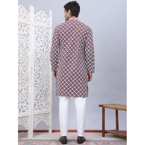 Jompers Purple Embroidered Kurta Pyjama For Men. (Purple, M)