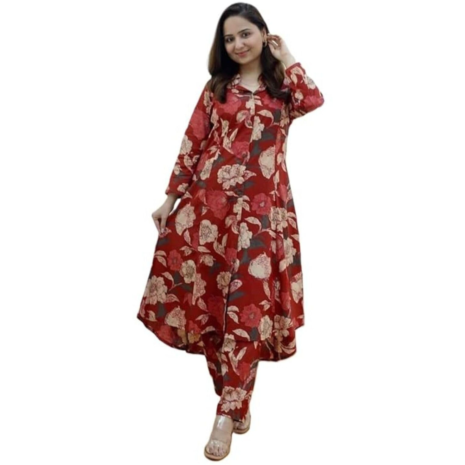 Leriya Fashion-Oslc House Women's Rayon Solid Regular Kurta Set (Lf-W1814&Tr871_Maroon_M)