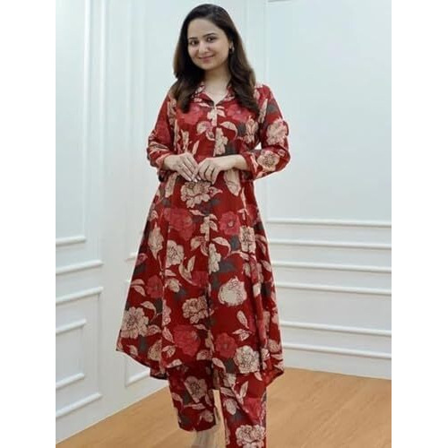 Leriya Fashion-Oslc House Women's Rayon Solid Regular Kurta Set (Lf-W1814&Tr871_Maroon_M)