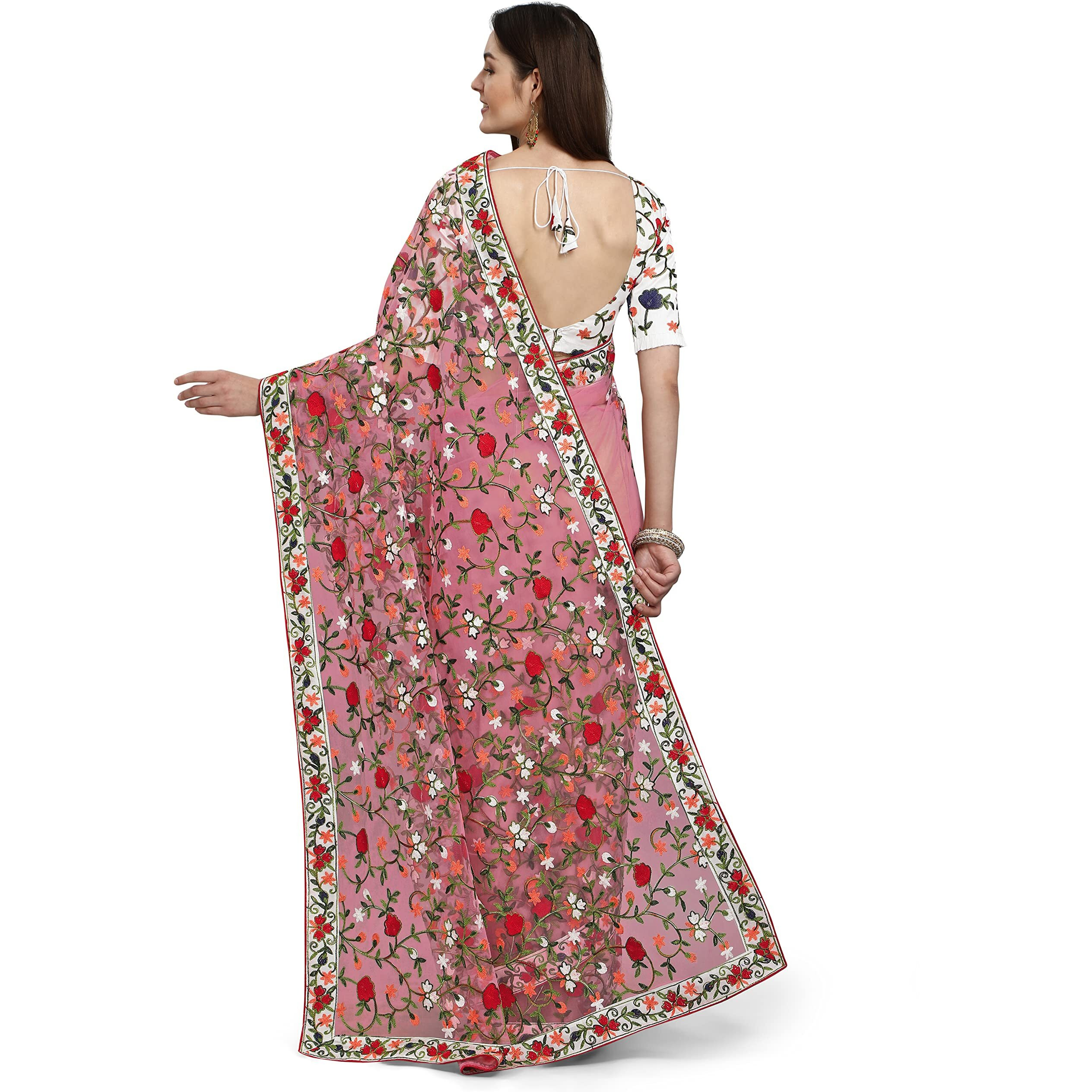 Patlani Fashion New Bollywood Blockbuster Design Launching Net Embroidery Designer Saree Pink.