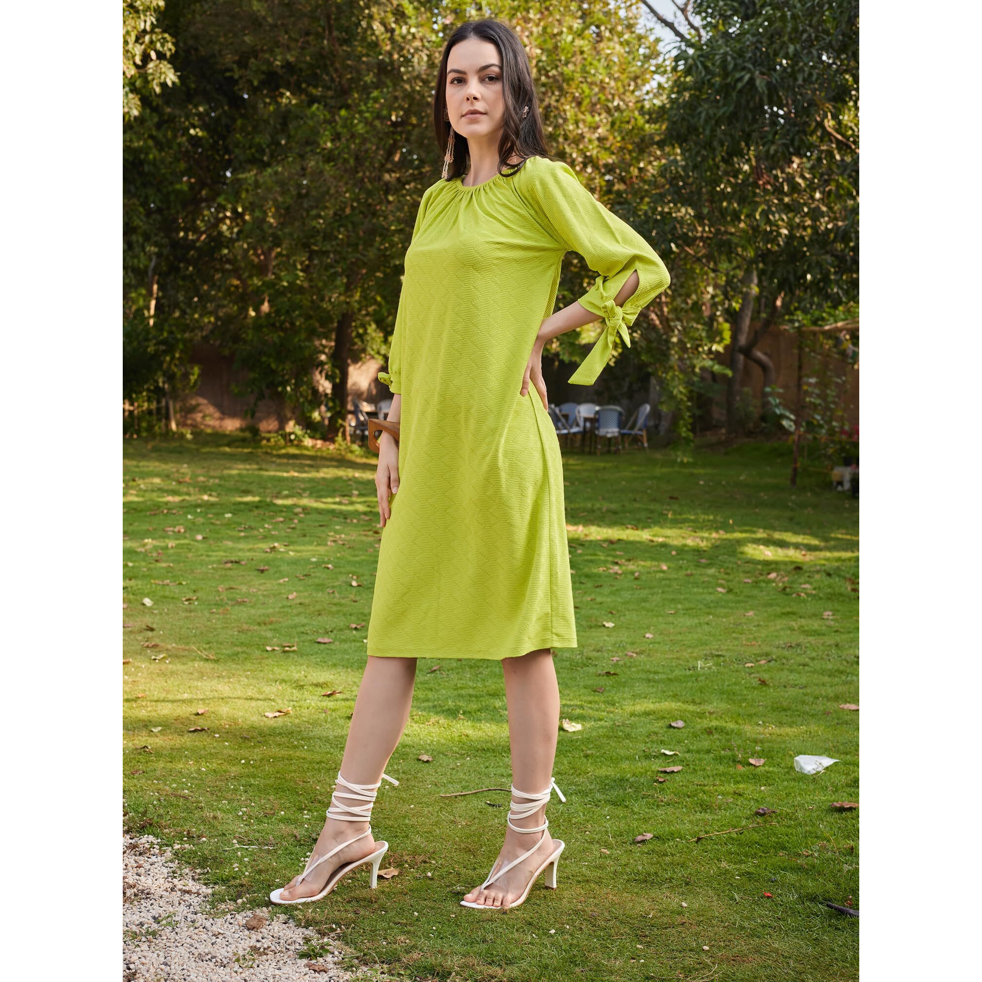 Purvaja Womens A-Line Below Knee Length Dress (Nisi-012-Lemon_Lime Yellow_3X-Large)