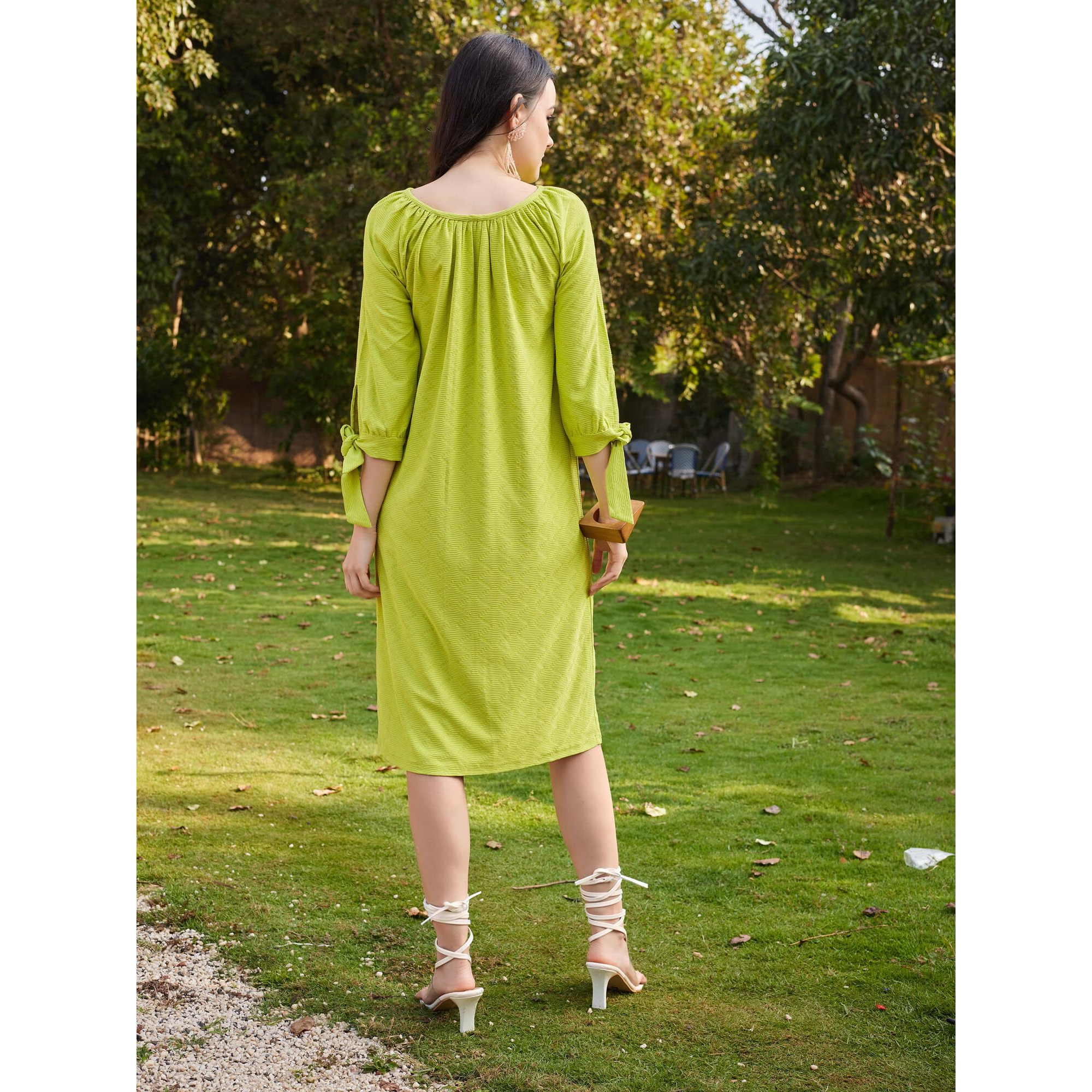Purvaja Womens A-Line Below Knee Length Dress (Nisi-012-Lemon_Lime Yellow_3X-Large)