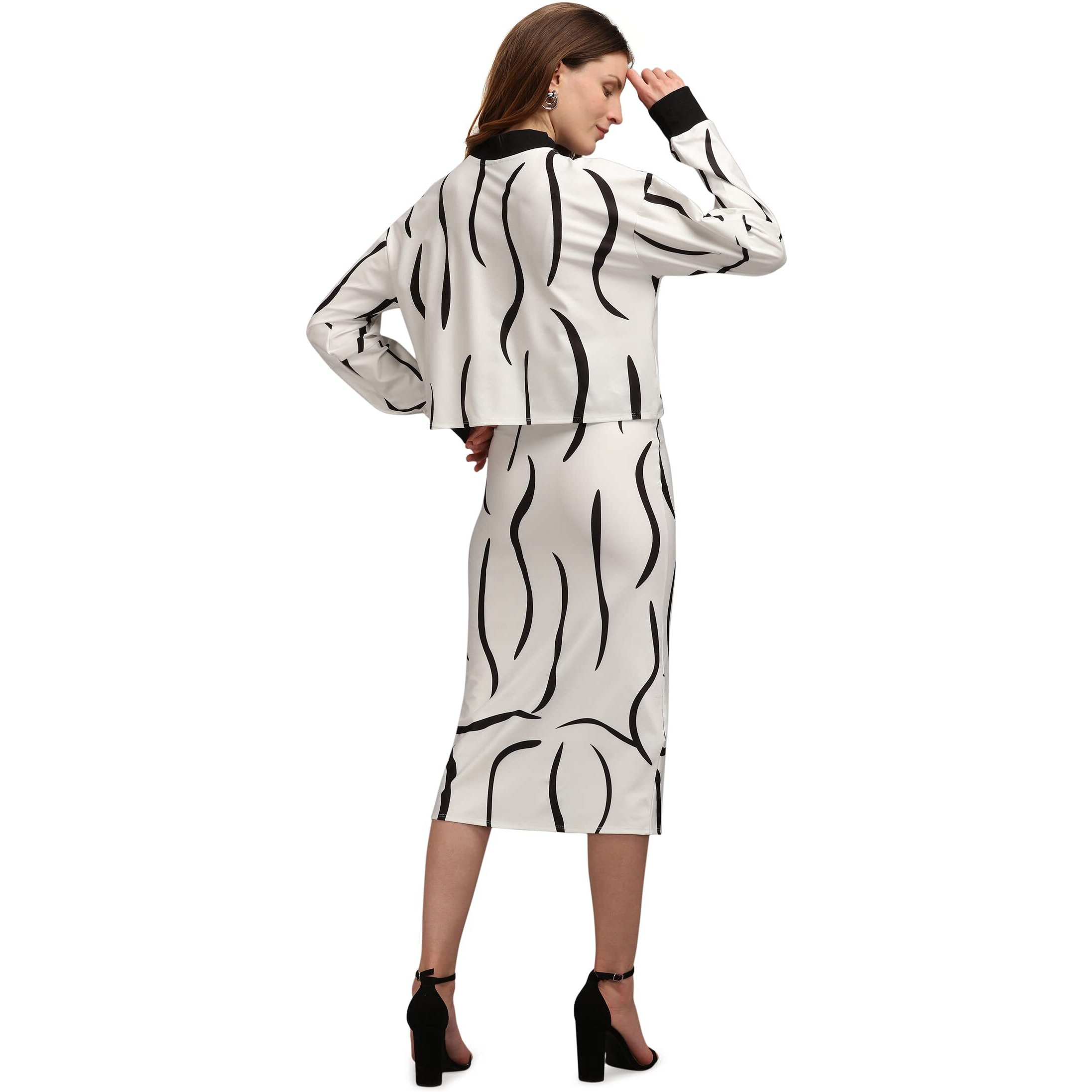 Purvaja Women's Polyester Blend Cocktail Midi Dress (Maxi-017-Black Snake-M_Black