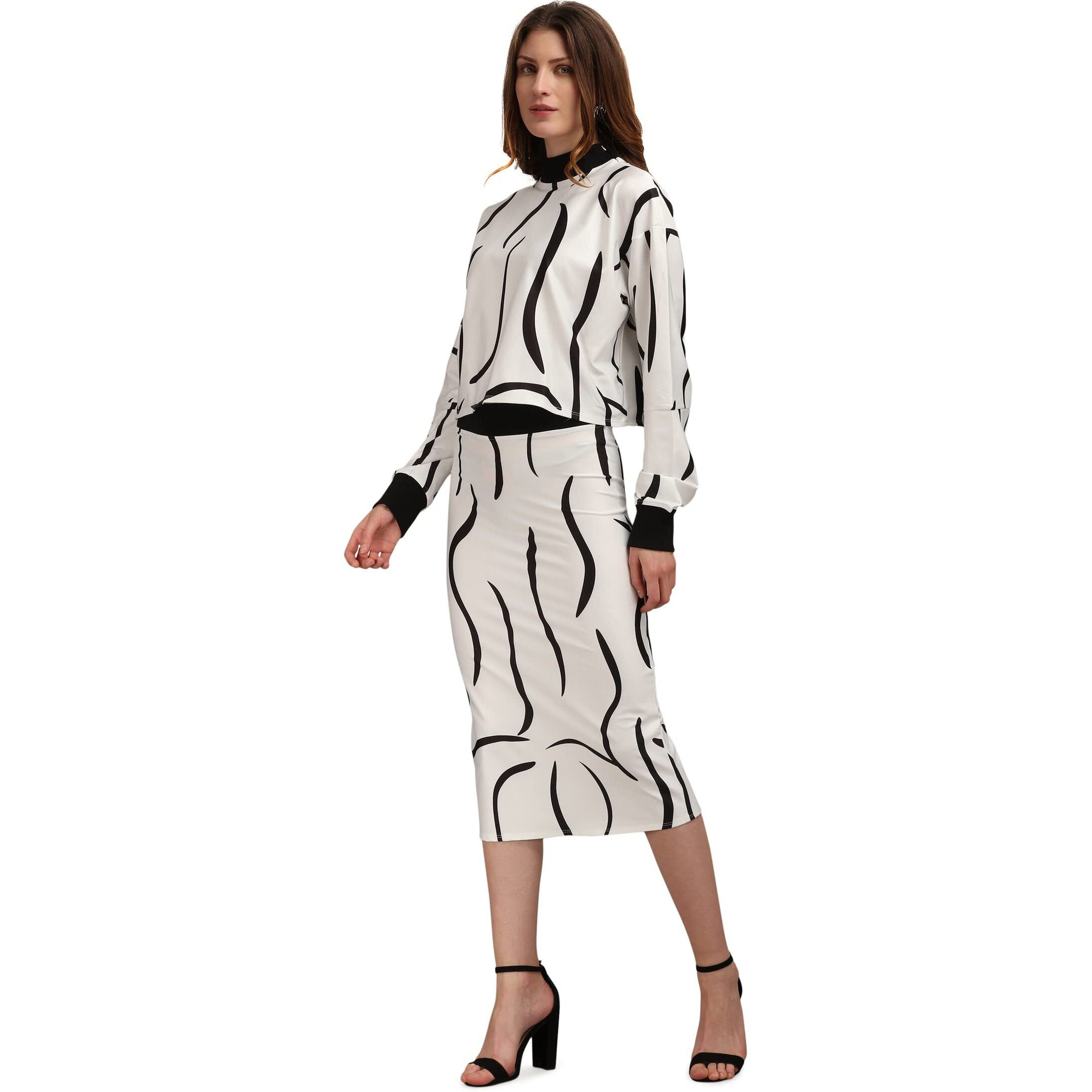 Purvaja Women's Polyester Blend Cocktail Midi Dress (Maxi-017-Black Snake-M_Black