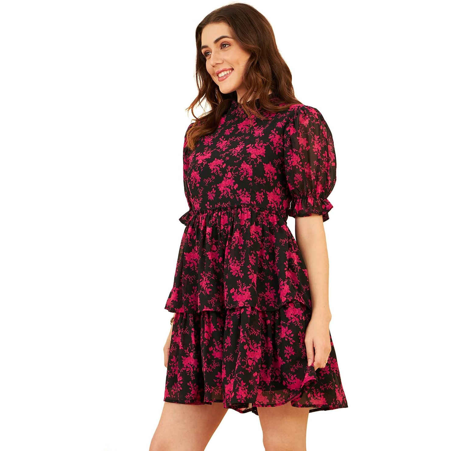 Rare Women's Polyester Fit And Flare Above The Knee Casual Dress (Ep6232_Black_Xl)