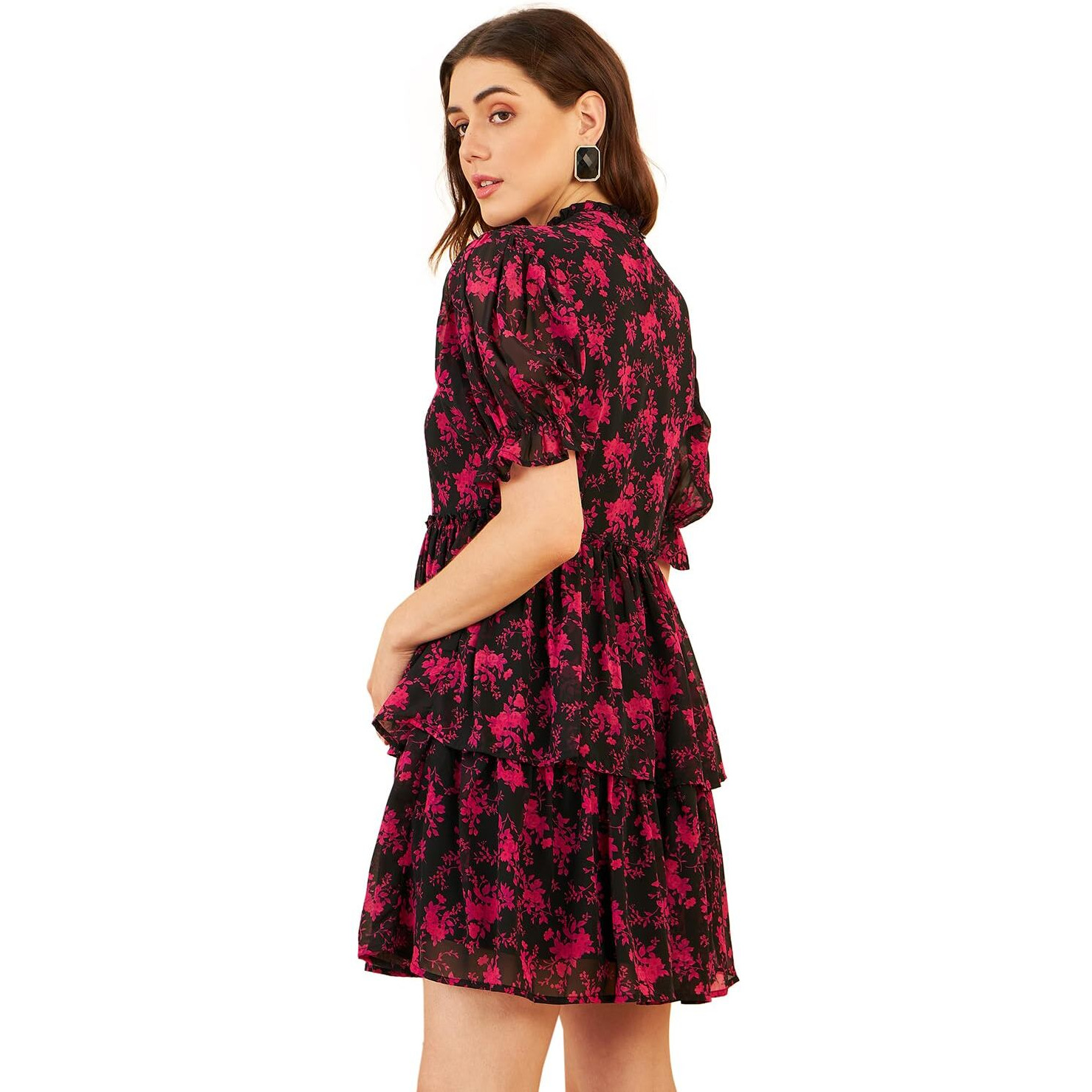 Rare Women's Polyester Fit And Flare Above The Knee Casual Dress (Ep6232_Black_Xl)